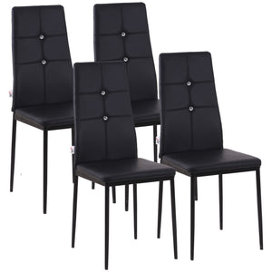 Set of 4 high-back upholstered chairs with padded seats, steel legs, black