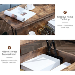 Table centrale relevable pour salon, marron rustique