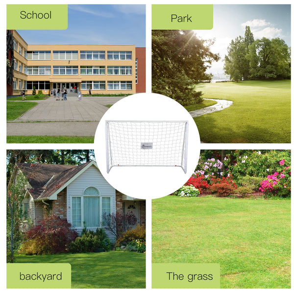 But de soccer m avec cadre en métal, filet en PE, blanc