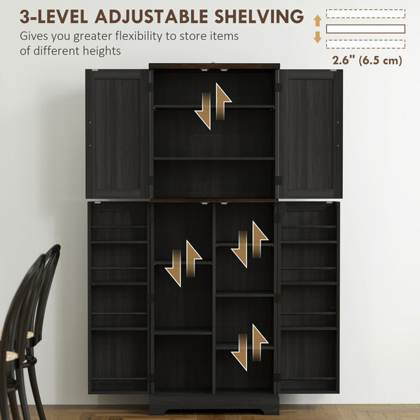 Armoire de cuisine avec étagères à épices et étagères réglables, finition bois noir.
