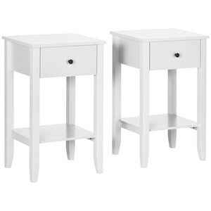 Lot de 2 tables d'appoint avec tiroir et étagère inférieure, blanc