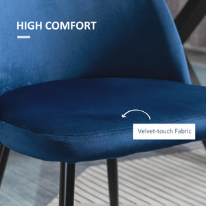 Set of 2 mid-back dining chairs with velvet upholstery, dark blue