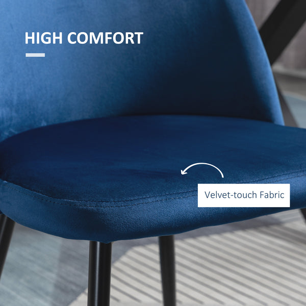 Set of 2 mid-back dining chairs with velvet upholstery, dark blue