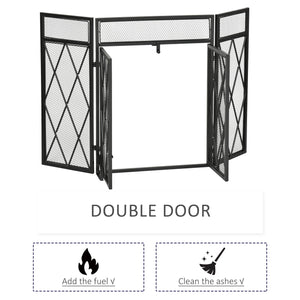 Pare-étincelles 3 panneaux avec portes double noir