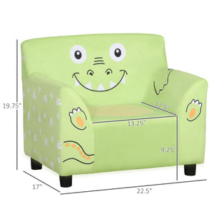 Fauteuil avec accoudoirs pour enfant avec imprimé animal mignon, velours ultra doux, bois d'eucalyptus, vert