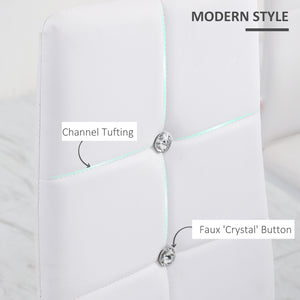 Set of 4 white high-back upholstered chairs with padded seats