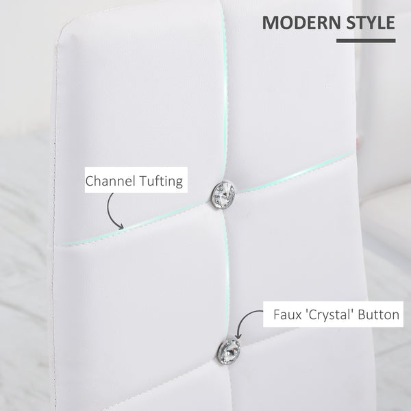 Set of 4 white high-back upholstered chairs with padded seats