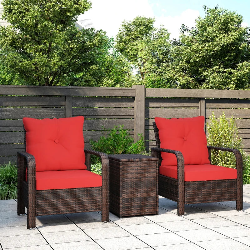 Ensemble de mobilier de jardin 3 pièces en résine tressée avec table basse, rouge