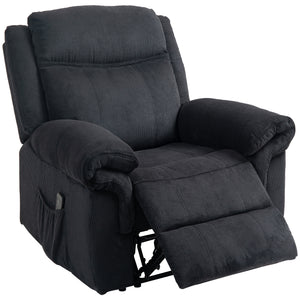 Fauteuil inclinable manuel avec massage par vibrations, poches latérales, en velours côtelé, noir