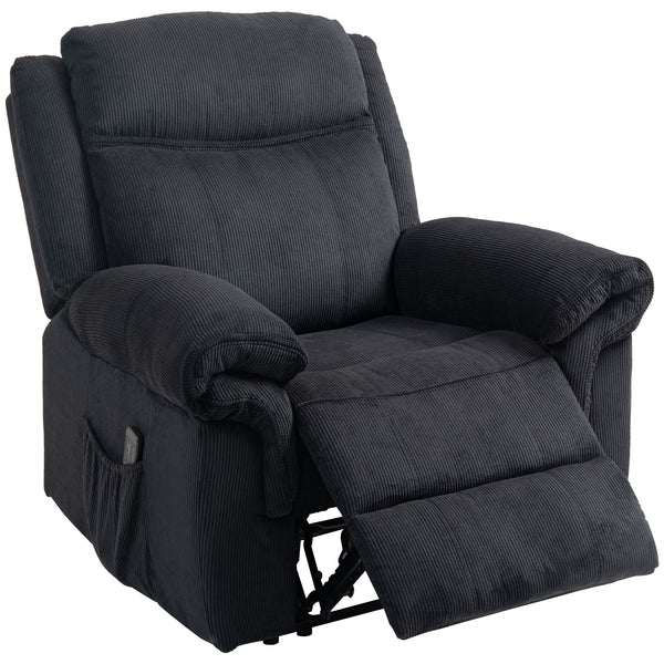Fauteuil inclinable manuel avec massage par vibrations, poches latérales, en velours côtelé, noir