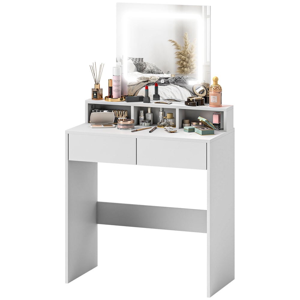 Coiffeuse avec miroir et éclairage LED, blanche