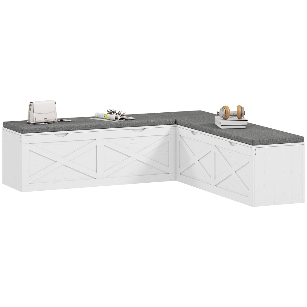 Banc d’entrée modulaire avec 5 rangements cachés et coussins rembourrés – Blanc effet bois