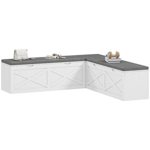 Banc d’entrée modulaire avec 5 rangements cachés et coussins rembourrés – Blanc effet bois