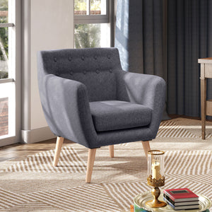 Fauteuil d'appoint en lin avec structure en bois et rembourrage épais, gris foncé