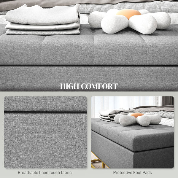 Pouf de rangement rabattable rembourré, gris
