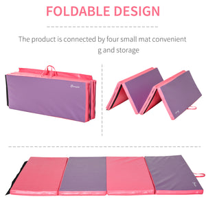 Tapis de gymnastique pliable 4'x6'x2'' avec poignées de transport, rose et violet