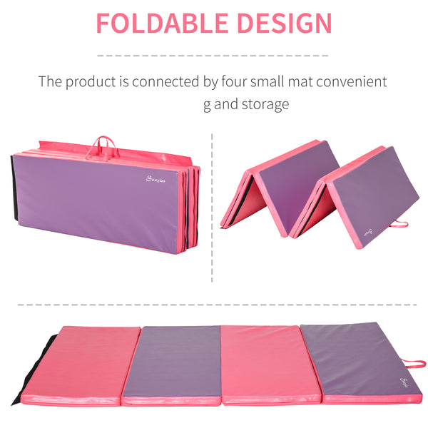 Tapis de gymnastique pliable 4'x6'x2'' avec poignées de transport, rose et violet