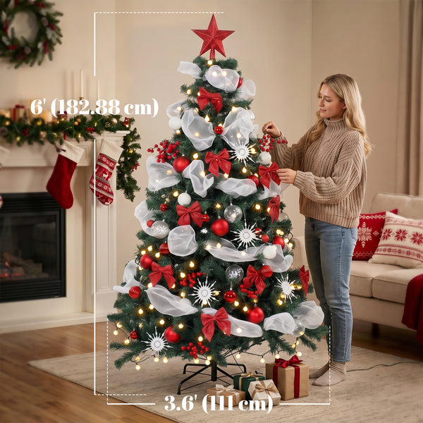 6ft Prelit Christmas Tree Spruce, Remote, Hinged, Artificial Xmas Tree with 8 Modes, 800 Tips, 200 LEDs, Green Red