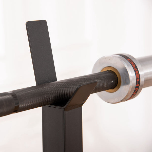 Support de barre d'haltères réglable pour squats et musculation avec 2 barres, noir et blanc