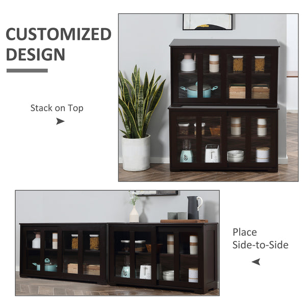 Buffet de cuisine moderne avec rangement empilable, porte coulissante en verre, café