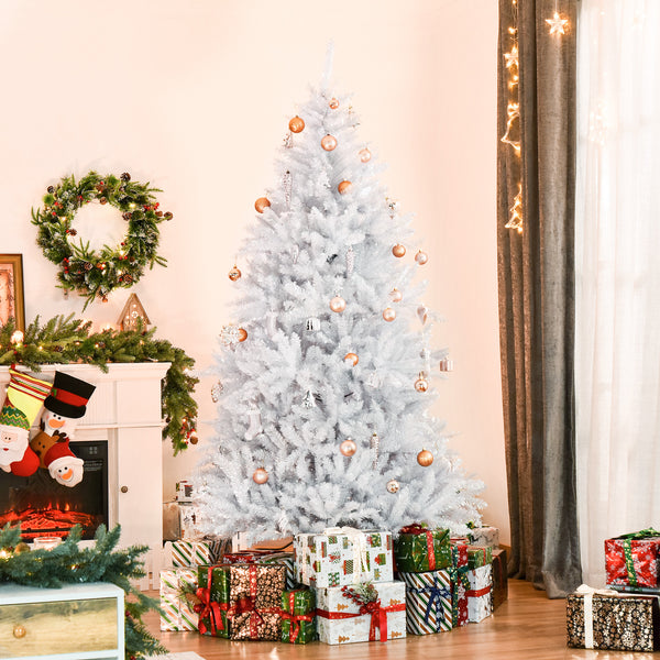 HOMCOM 7FT White Artificial Christmas Tree with 1823 Tips &amp; Foldable Stand - Perfect for Indoor Holiday Decor |