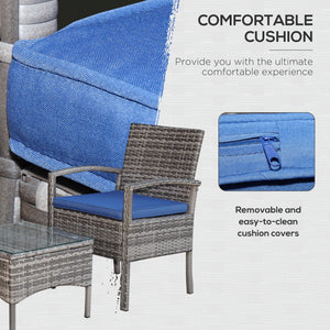 Ensemble de mobilier de jardin 3 pièces en résine tressée, bleu