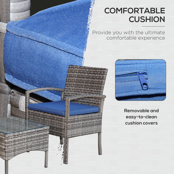 Ensemble de mobilier de jardin 3 pièces en résine tressée, bleu