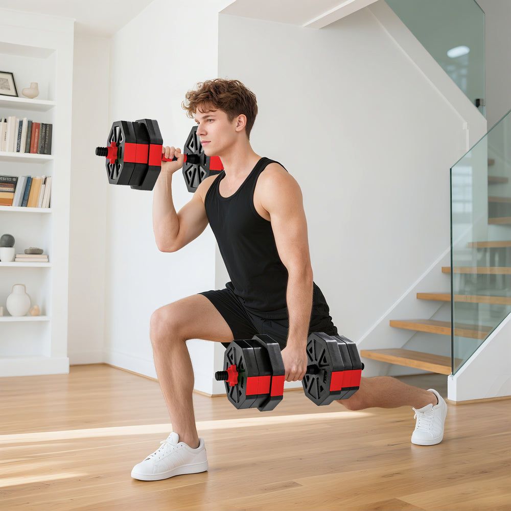 Ensemble d’haltères ajustables 6 en 1 de 44 lb avec barre, kettlebell et supports à pompes