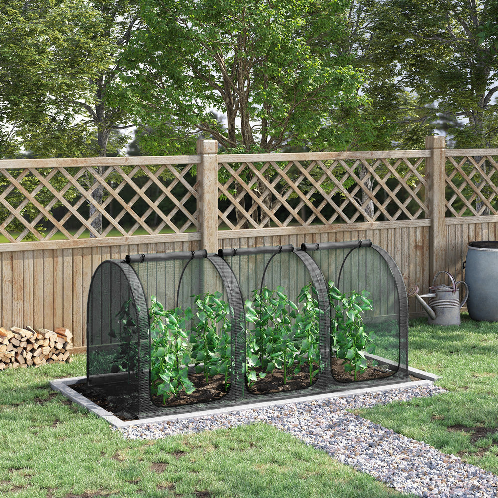Protective plant cage with 3 zippered doors and 4 ground stakes