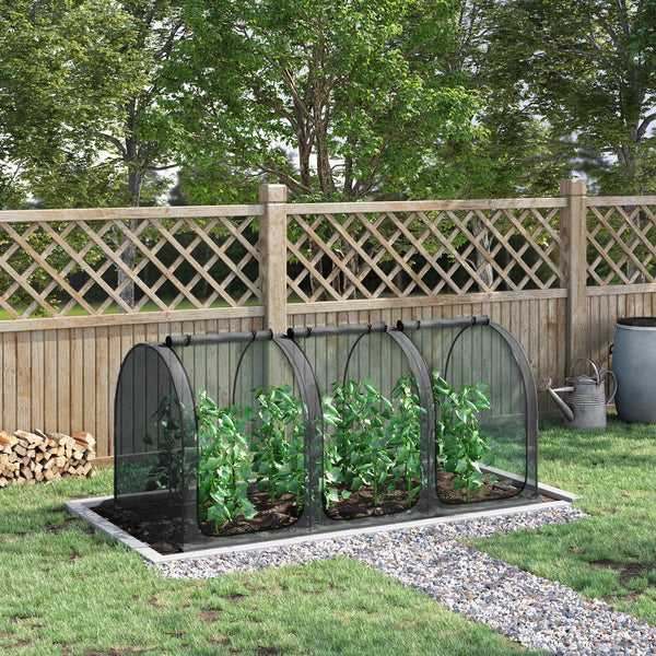 Protective plant cage with 3 zippered doors and 4 ground stakes