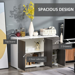 Buffet de cuisine moderne avec coin café, ouverture par simple pression et 2 tiroirs pour salon, gris clair