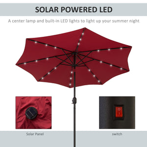 Parasol solaire de 8,8 pieds avec 24 lumières DEL et toile inclinable, rouge bordeaux