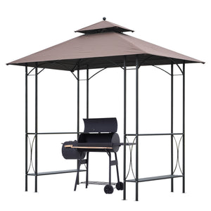 Gazebo pour barbecue à 2 niveaux avec étagère, marron