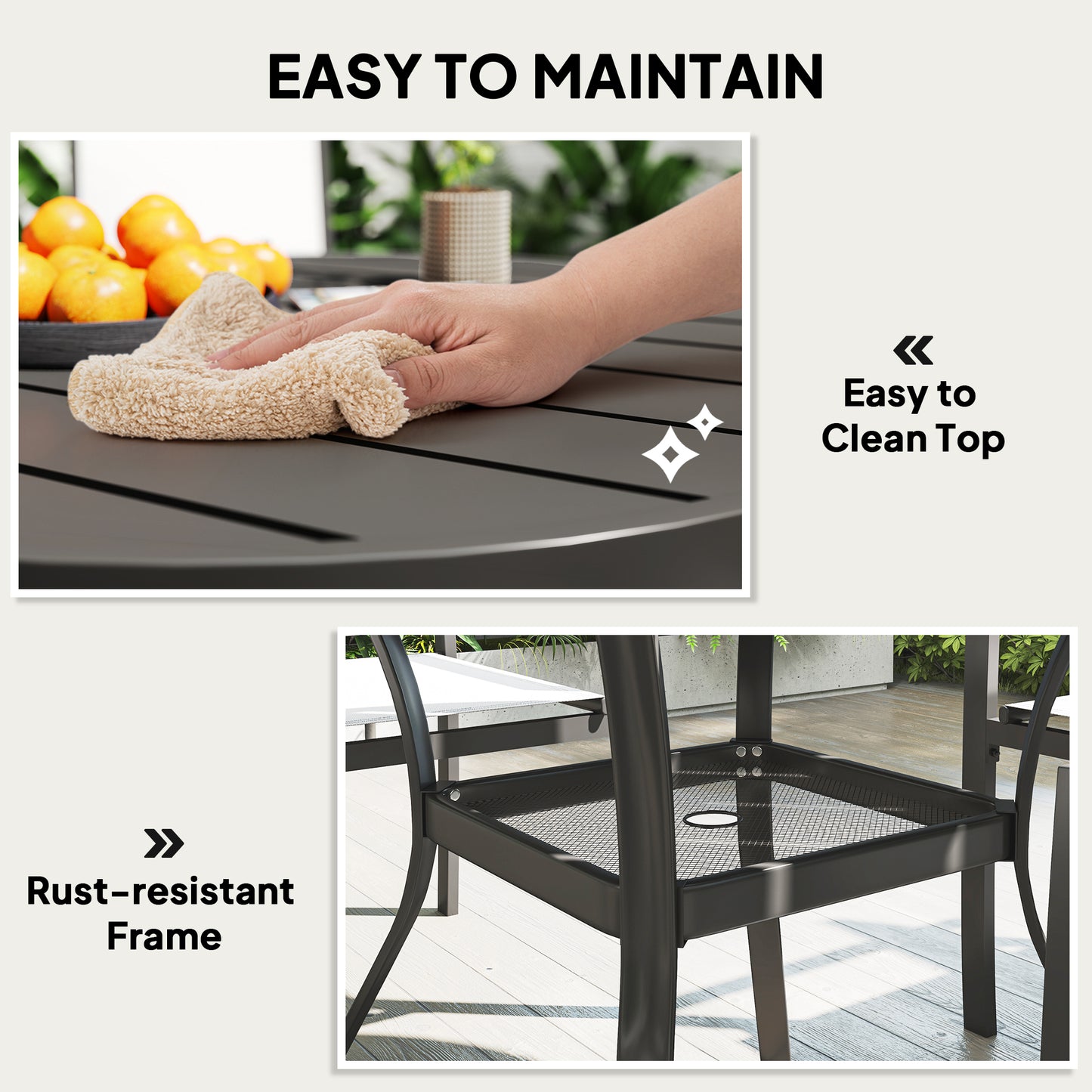 Outsunny 5 Piece Outdoor Dining Set with Round Table and 4 Stackable Chairs, for Garden, Lawn, Patio, Balcony and Poolside