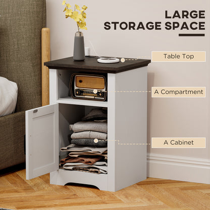 HOMCOM Set of 2 Side Tables, Night Stands with Charging Outlets, White |