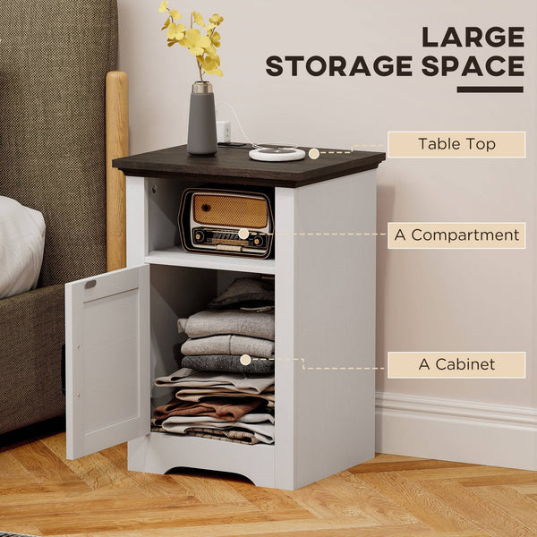 Lot de 2 tables d'appoint, tables de chevet avec prises de charge, blanc