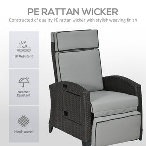 Outdoor Recliner Chair with Adjustable Backrest, Cushion, Side Tray, Light Grey