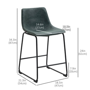 Set of 2 vintage-style bar stools in faux leather, dark green