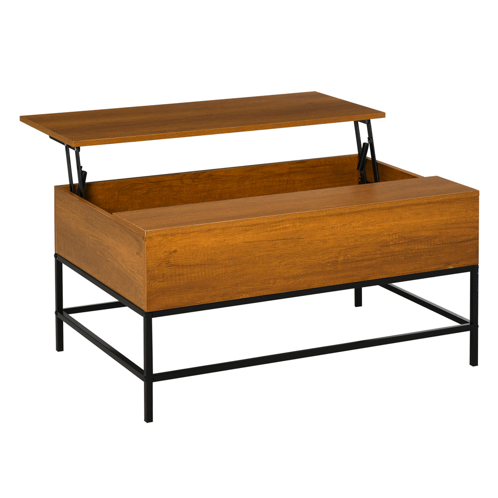 Table basse relevable avec compartiment de rangement dissimulé en teck
