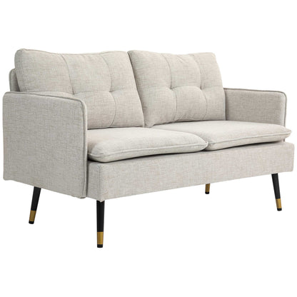 Canapé causeuse moderne 55 pouces en tissu avec dossier capitonné et pieds en acier, pour chambre à coucher et salon, blanc crème