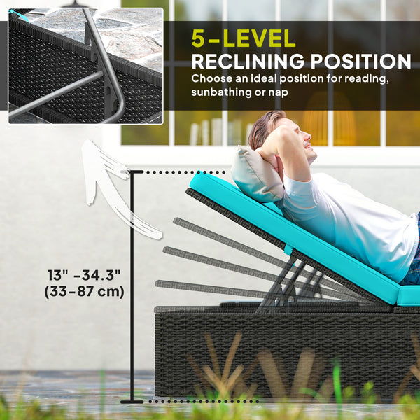 Set of 2 sun loungers and 1 table in synthetic rattan