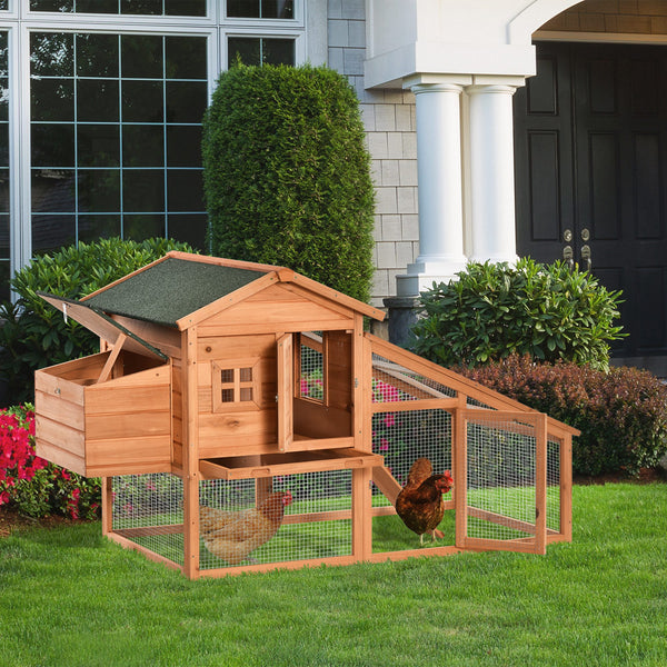 Wooden chicken coop with resting run, removable nesting box and waterproof asphalt roof