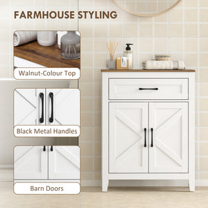 Armoire de salle de bain avec tiroir, blanc et noyer