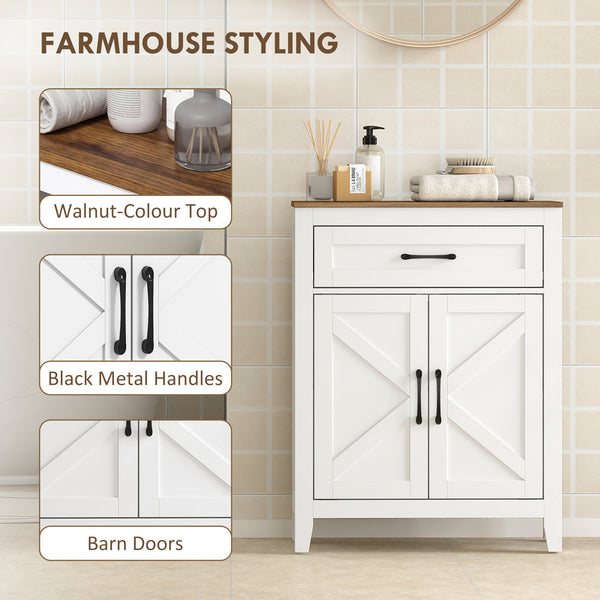 Armoire de salle de bain avec tiroir, blanc et noyer