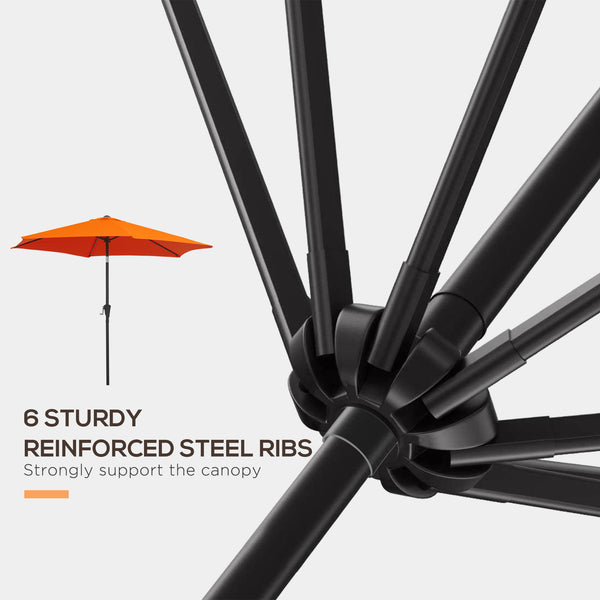 6.5-foot round parasol with crank and tilting canopy, orange