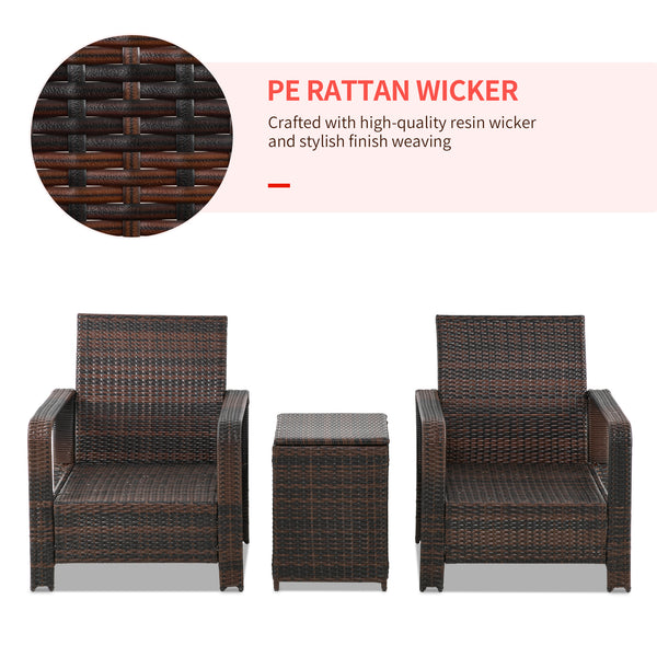 Ensemble de mobilier de jardin 3 pièces en résine tressée avec table basse, rouge