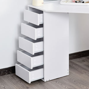Coiffeuse d'angle avec miroir 3 pièces et 5 tiroirs, blanc