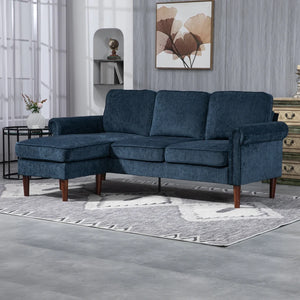 Canapé d'angle moderne avec méridienne amovible, pieds en bois, bleu foncé