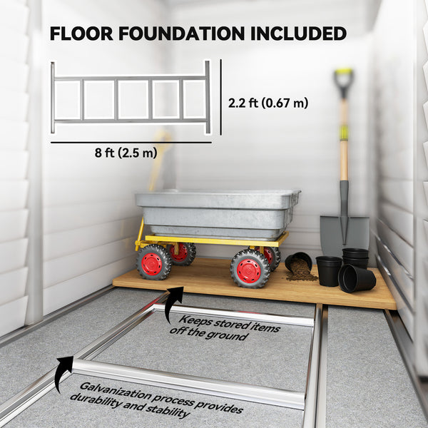 Lean-to steel garden shed with foundation kit, lockable doors and 2 vents, white