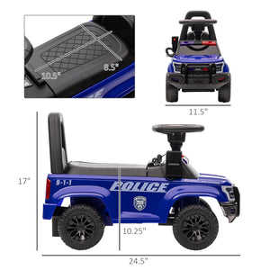 Kids Police Car with Hidden Underseat Storage, Megaphone, Blue